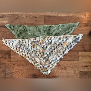 Handcrafted Crochet Triangle Shawls - Green and Multicolor